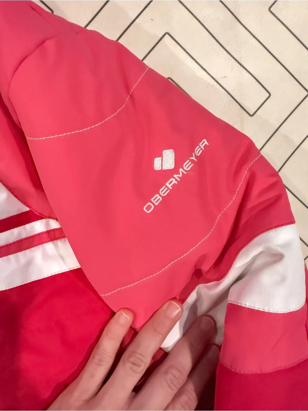 Obermeyer Pink and White Ski Puffer Jacket